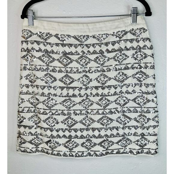 Banana Republic Sequin Linen White Mini Skirt Y2K Geo Pattern Size 6 - Picture 2 of 7